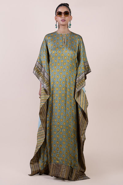 Green jaal print kaftan