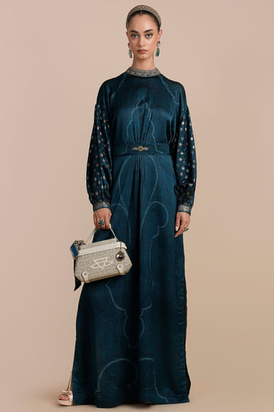 Teal blue crystal embellished kaftan