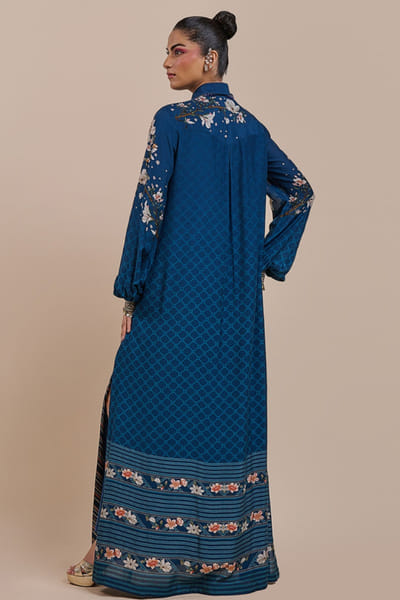 JJV.Kapurthala By JJ Valaya Blue art deco print embroidered kaftan JJVMAY26D144370