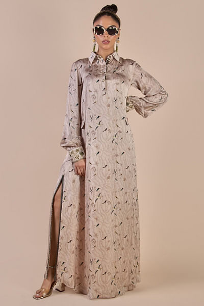 Ivory and pink printed kaftan