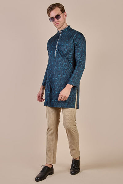Blue floral printed kurta