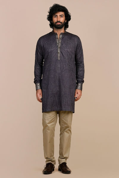 Deep violet jamavar printed kurta