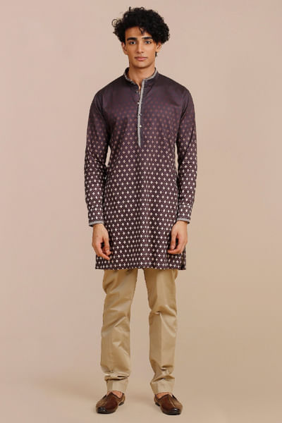 Navy blue oriental printed kurta