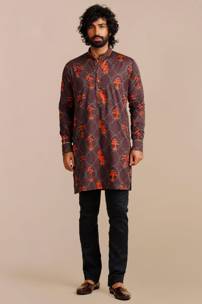 Midnight blue oriental printed kurta