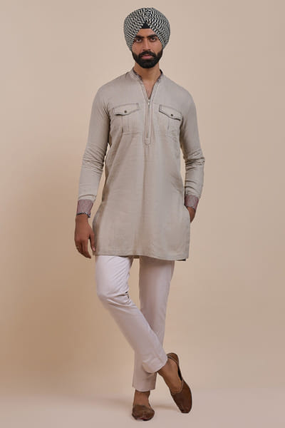 JJV.Kapurthala By JJ Valaya Ivory linen kurta JJVMAY26D143994