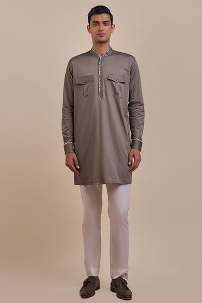 JJV.Kapurthala By JJ Valaya Ash brown cotton kurta JJVMAY26D143992