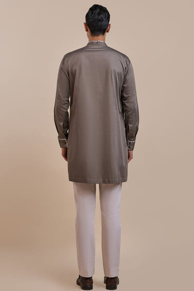 JJV.Kapurthala By JJ Valaya Ash brown cotton kurta JJVMAY26D143992