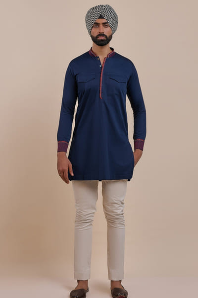 JJV.Kapurthala By JJ Valaya Navy blue cotton kurta JJVMAY26D143993