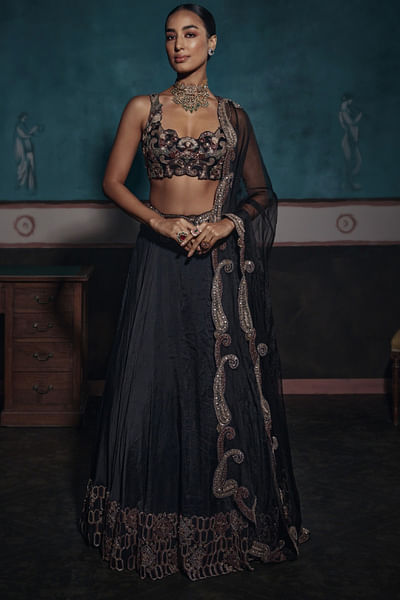 Black embroidered lehenga set