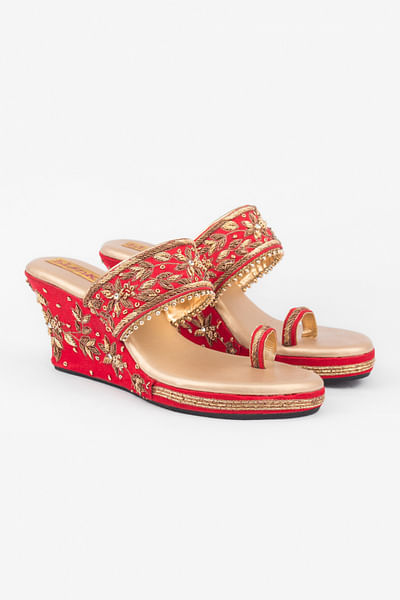 Red embroidered platforms