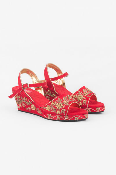 Red embroidered sandals