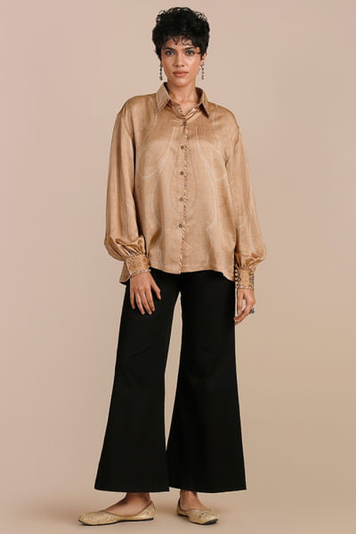 Crème and ivory jamawar printed long top