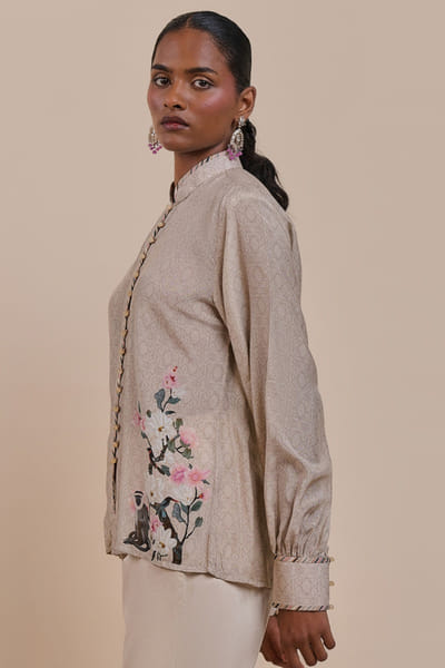 JJV.Kapurthala By JJ Valaya Pink-ivory floral and geometric print top JJVMAY26D144375