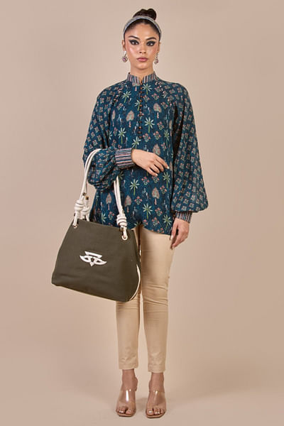 Blue printed long top