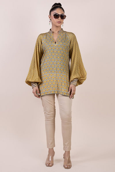 Yellow printed long top