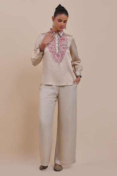 JJV.Kapurthala By JJ Valaya Beige and pink printed jamavar tunic JJVMAY26D144377
