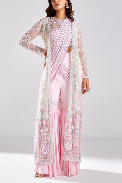 Blush pink floral embroidery cape set