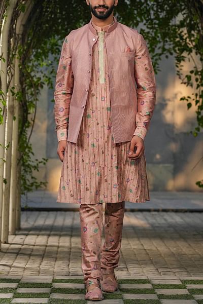 Blush pink stitched bandi and printed kurta set