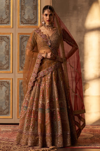 Olive embroidered lehenga set