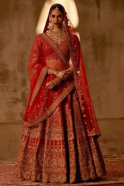 Red embroidered lehenga set