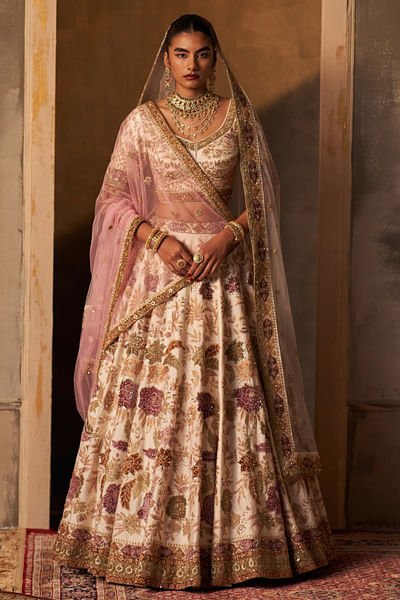 Ivory embroidered lehenga set