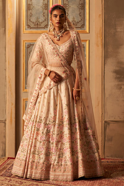 Ivory silk embroidered lehenga set