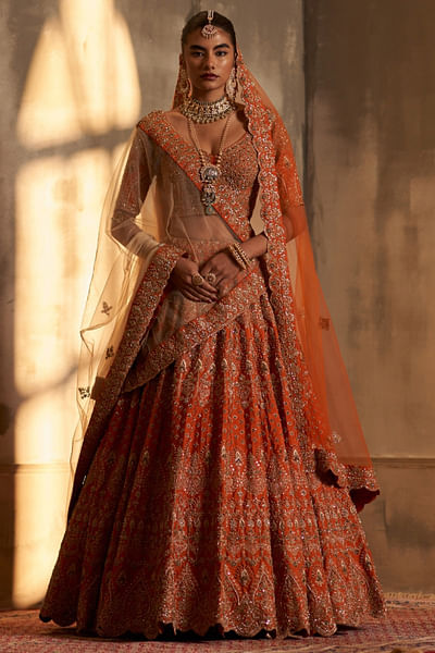 Rust embroidered lehenga set