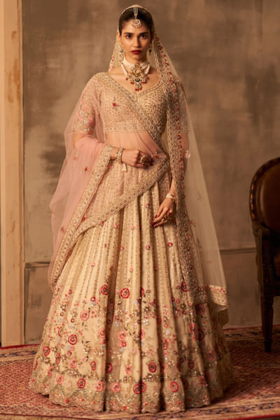 Ivory organza embroidered lehenga set