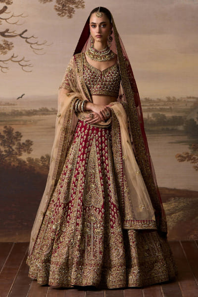 Angad Singh Maroon nakshi embroidered lehenga set ANGAJUL26D150528