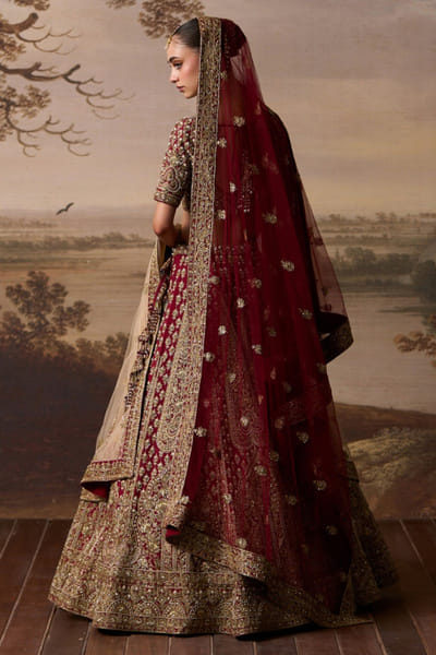 Angad Singh Maroon nakshi embroidered lehenga set ANGAJUL26D150528