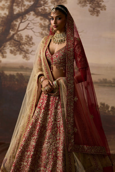 Angad Singh Red embroidered raw silk lehenga set ANGAJUL26D150533