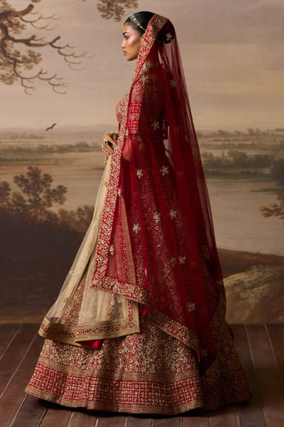 Angad Singh Red embroidered raw silk lehenga set ANGAJUL26D150533