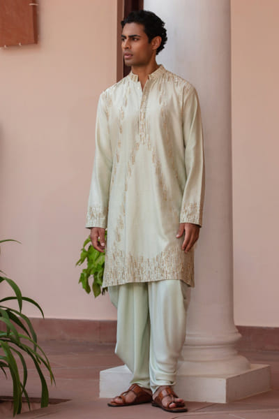 Sage green embroidered kurta set