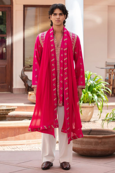 Hot pink embroidered kurta set