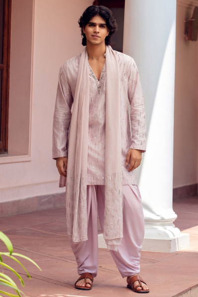 Lilac embroidered chanderi kurta set