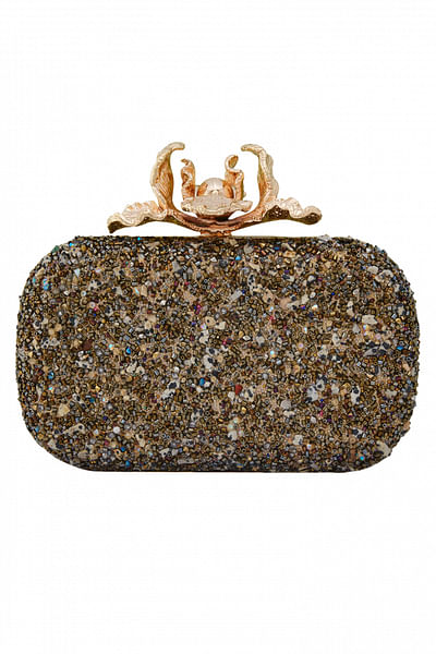 Embellished clutch with rose clasp