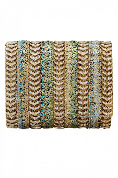 Jute clutch with metal stud chains