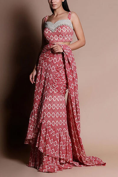 Maroon printed concept saree and belt