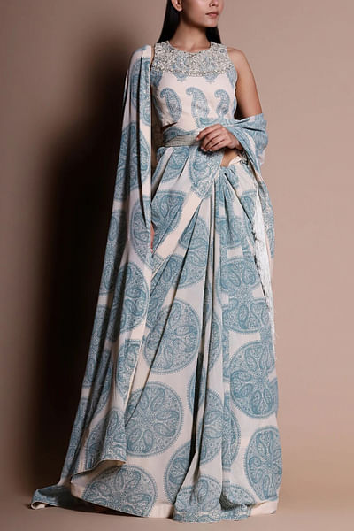 Ivory printed concept saree
