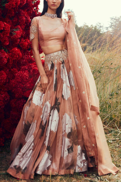 Bhumika Sharma Nude printed organza lehenga set BMSAPR2211