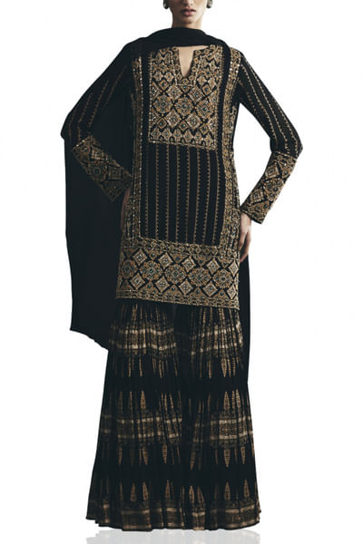 Black printed kurta sharara set