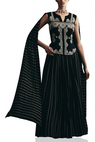 Black printed anarkali with attached dupatta