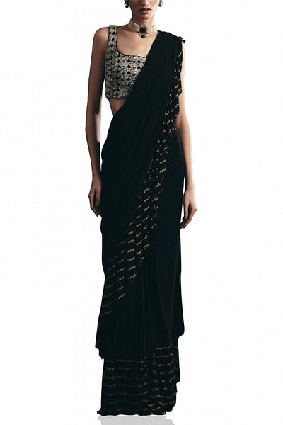 Black ruffle sari and blouse