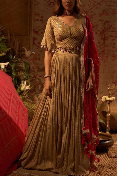 Gold mogra printed lehenga set