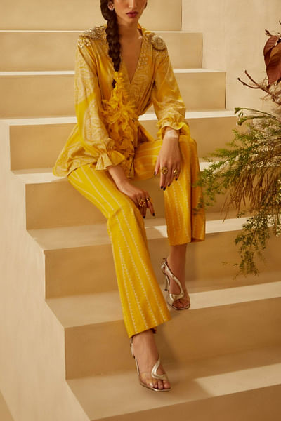 Yellow wrap top and pants