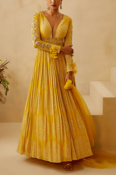 Bhumika Sharma Yellow printed anarkali set BMSJAN2208