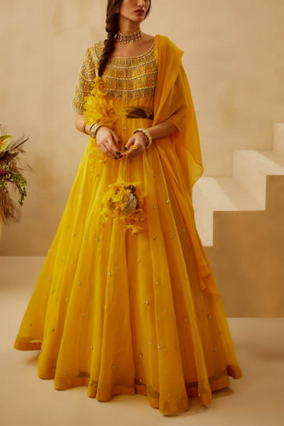 Bhumika Sharma Yellow organza anarkali set BMSJAN2209