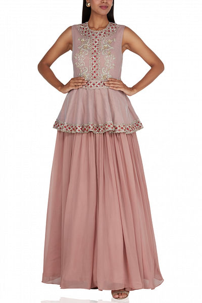 Salmon pink peplum gown