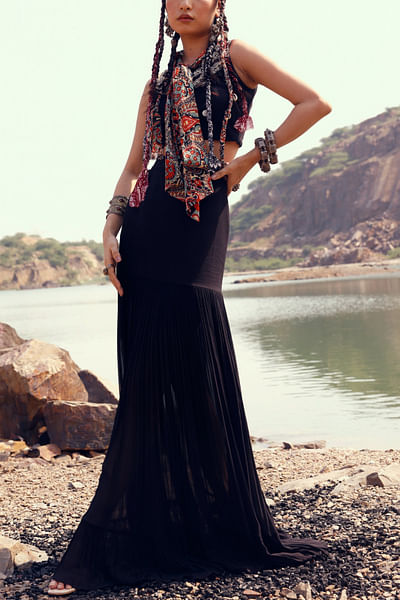 Black embroidered top and skirt