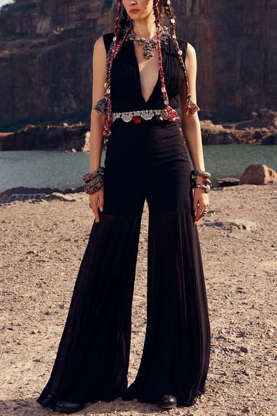 Black pleated jumpsuit
